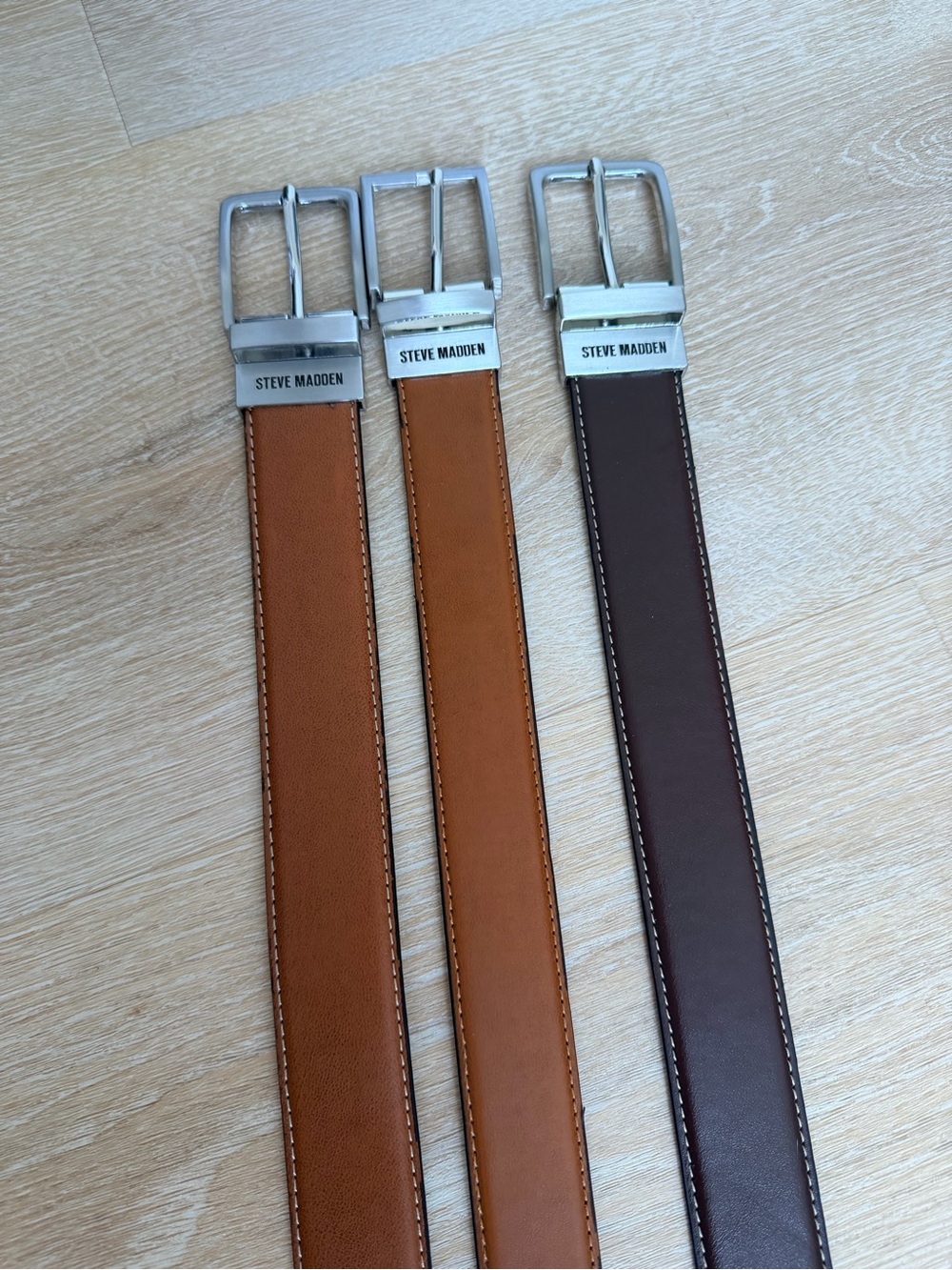 Bundle of 3 Steve Madden Men’s Reversible Casual Belts Brown Vegan Leather